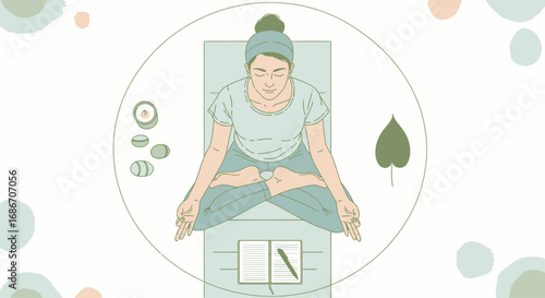 mindful moments woman meditating, finding inner peace and serenity, isolated on transparent background