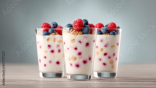 Delicious yogurt parfaits with berries and granola, perfect for a healthy snack or breakfast.