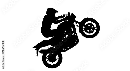 motorcycle wheelie silhouette adrenaline, balance, and urban power, isolated on transparent background