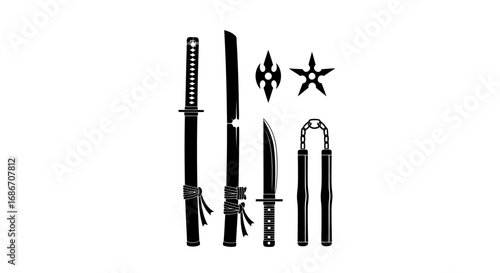 ninjas arsenal a shadowy collection of deadly weapons, isolated on transparent background