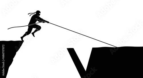 ninjas daring chasm crossing a silhouette of courage, determination, and the will to overcome, isolated on transparent background