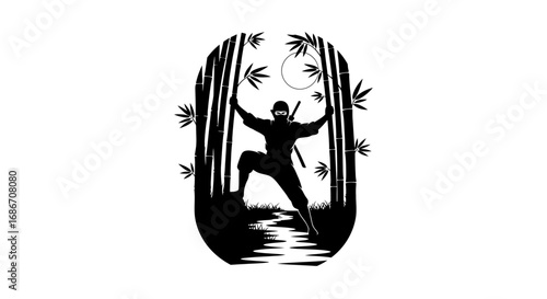 ninjas moonlight bamboo ambush stealth, skill, and the silent nights shadow, isolated on transparent background