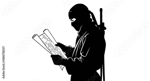 ninjas silent mission a stealthy map reading, isolated on transparent background