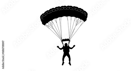 parachutist silhouette a thrilling descent of grace and courage, isolated on transparent background