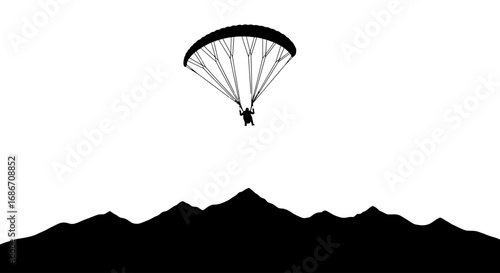 paragliding silhouette a majestic flight over mountain peaks, isolated on transparent background