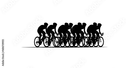 peloton power cyclists silhouette in a race, isolated on transparent background