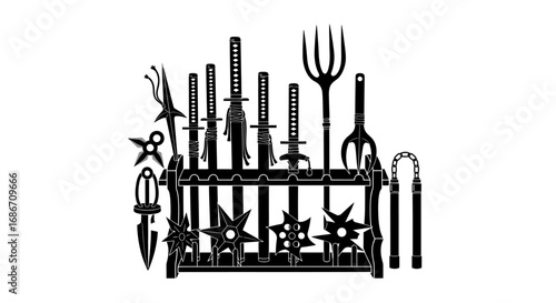 samurais arsenal a monochrome display of deadly elegance, isolated on transparent background