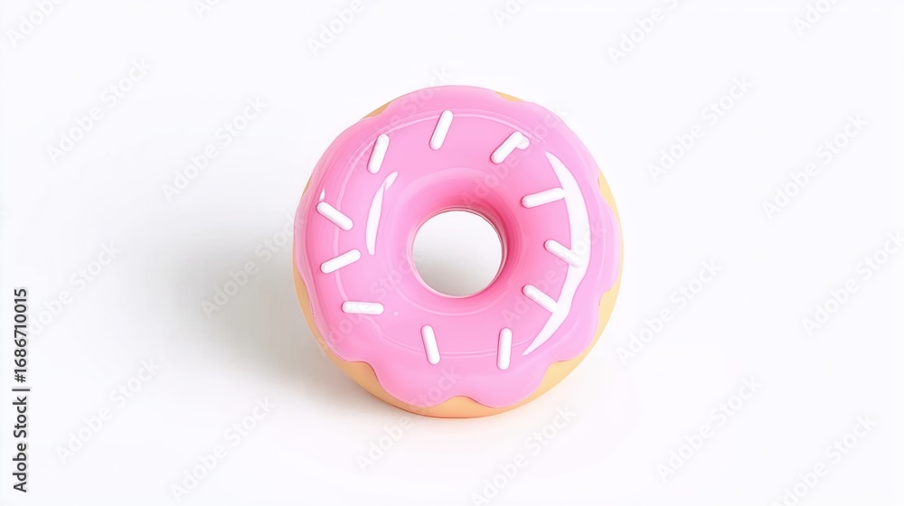 Obraz premium Delicious Pink Frosted Doughnut on a White Background with a Playful Charm 