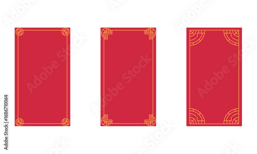 Chinese red background with golden frame border. Perfect template for poster, invitation, greeting card, or festive decoration with elegant oriental cultural design