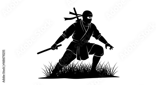 shadow warriors silent prowl a monochrome ninja silhouette, isolated on transparent background