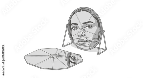 shattered reflection a broken mirrors silent story, isolated on transparent background