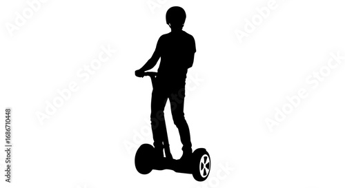 silhouette of a futuristic commute a segway rider glides through the city, isolated on transparent background
