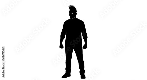 silhouette of a defiant punk rocker rebellious attitude, fierce gaze, isolated on transparent background