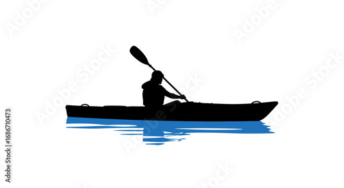 silhouette of a kayaker serene paddle on calm waters, isolated on transparent background