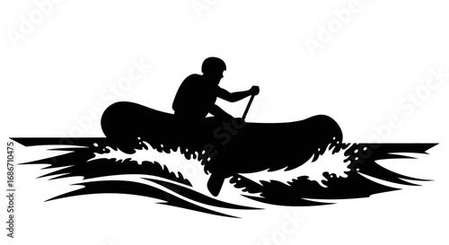 silhouette of a lone kayaker conquering powerful waves a dramatic water adventure, isolated on transparent background