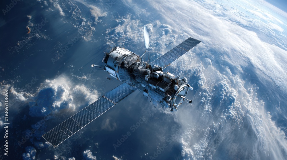 Fototapeta premium satellite orbiting earth cloudscape