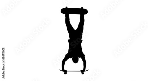 skateboard silhouette upsidedown balance and urban cool, isolated on transparent background