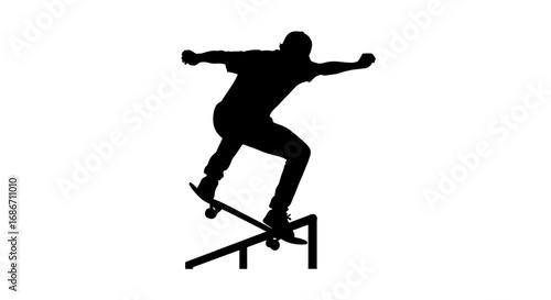 skateboard silhouette thrilling grind, urban edge, isolated on transparent background