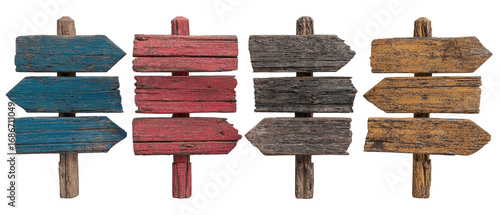 Four weathered wooden directional signs (14)