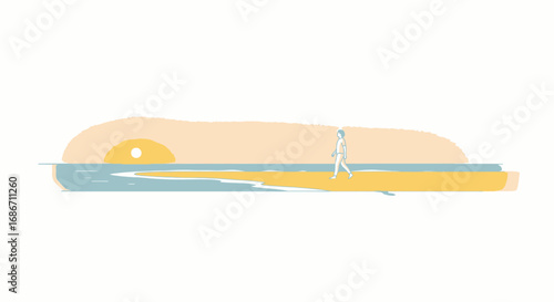 solitary stroll at sunset a peaceful coastal walk, isolated on transparent background