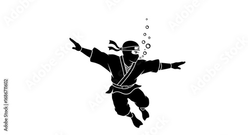 submerged stealth a ninjas underwater mission, isolated on transparent background