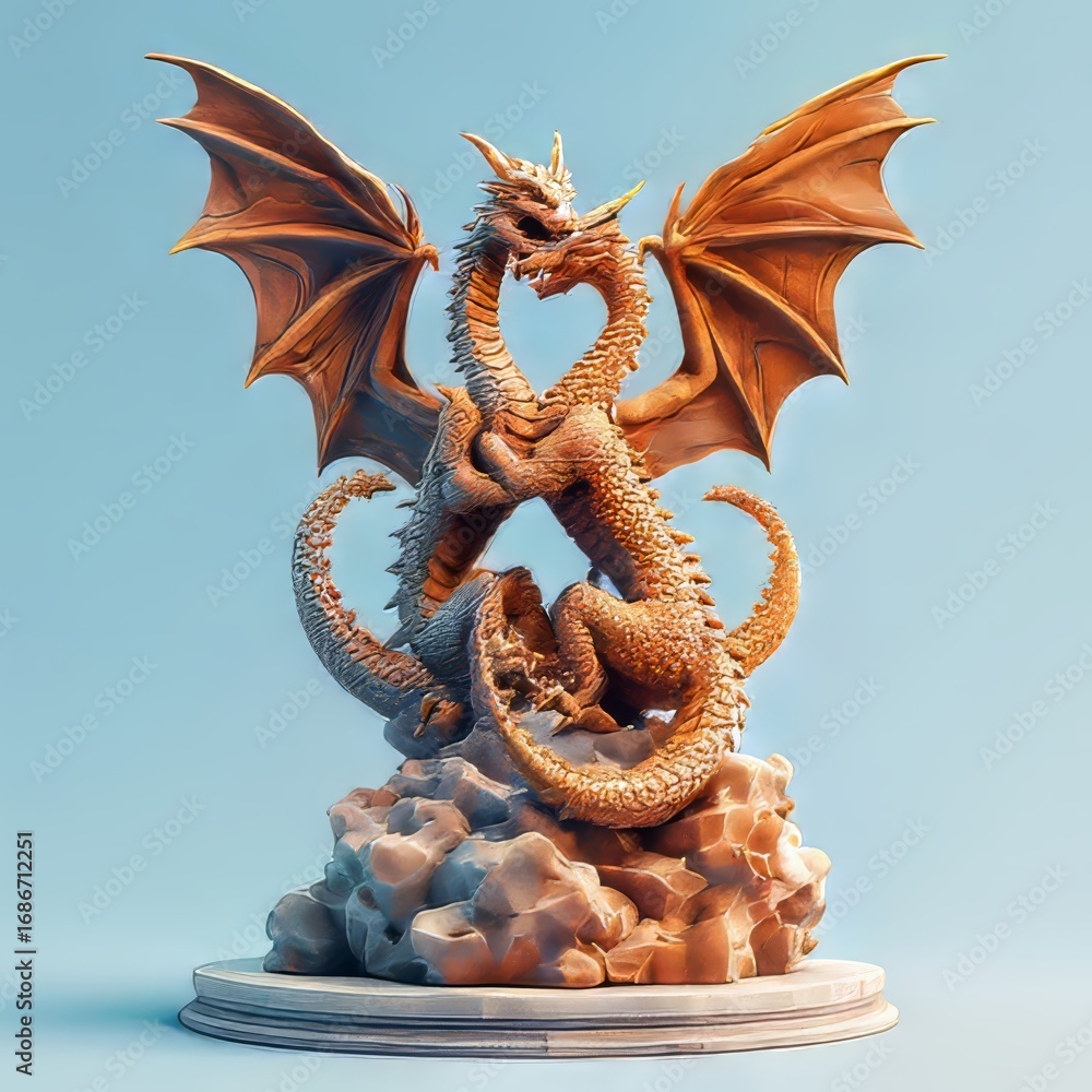 Fototapeta premium Dragon Sculpture Two Dragons Fighting