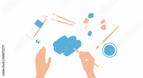 the artists hand a pastel blue creation, isolated on transparent background