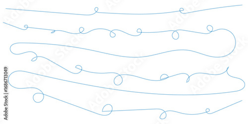 Hand drawn curve dotted line. Curly dotted line. Long dashed hand drawn squiggle. Dotted spiral curve line. Vector illustrator