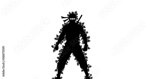 the leaf ninjas silent vigil a monochrome masterpiece of patience and nature, isolated on transparent background