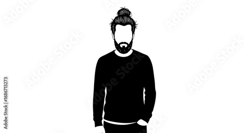 the man bun enigma a silhouette of modern mystery, isolated on transparent background