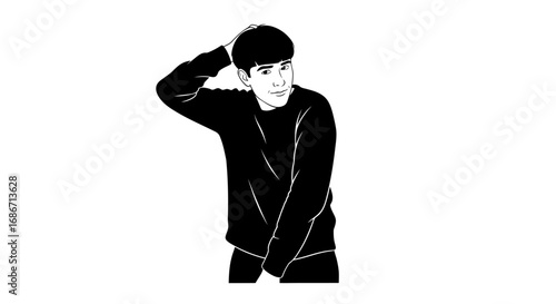the pensive boy a monochrome portrait of youthful introspection, isolated on transparent background