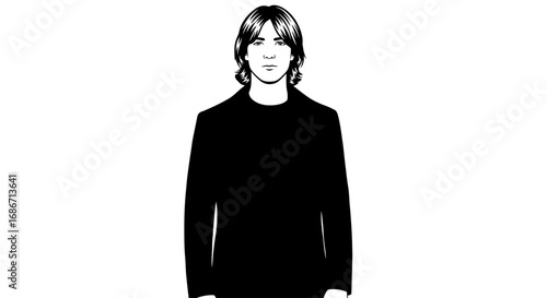 the quiet observer a black and white portrait of introspective calm, isolated on transparent background