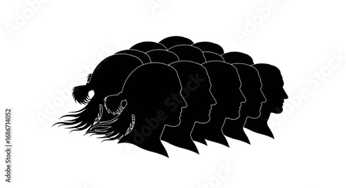 the silent march a procession of anonymous figures in stark silhouette, isolated on transparent background