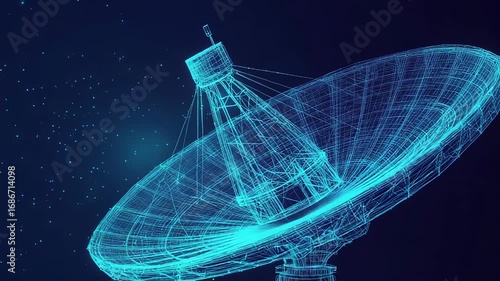 Satellite dish receiving data from space, exploring the universe