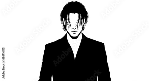 the silent strength of a man in black, isolated on transparent background
