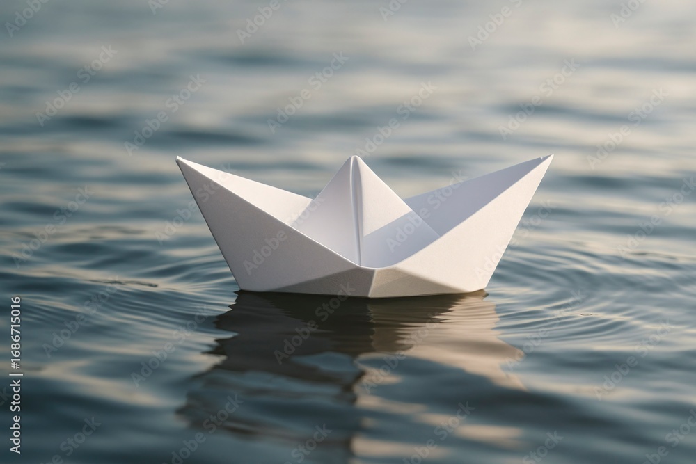 Obraz premium Paper Boat Floating on Calm Water