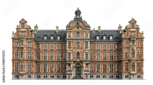 Detailed Photorealistic Renaissance Brick Palace with Central Dome Isolated