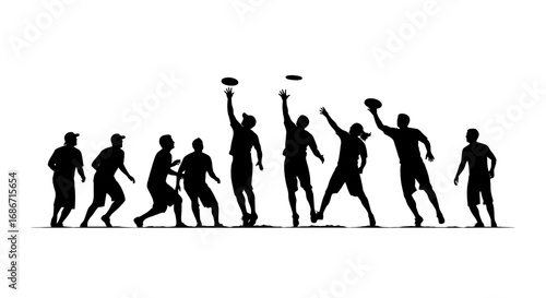 ultimate frisbee silhouette teamwork, athleticism, and the thrill of the catch, isolated on transparent background