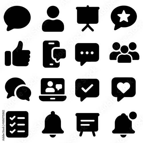 Social Icons Illustration: A compilation of bold, monochromatic social media icons, each representing different forms of communication and interaction.