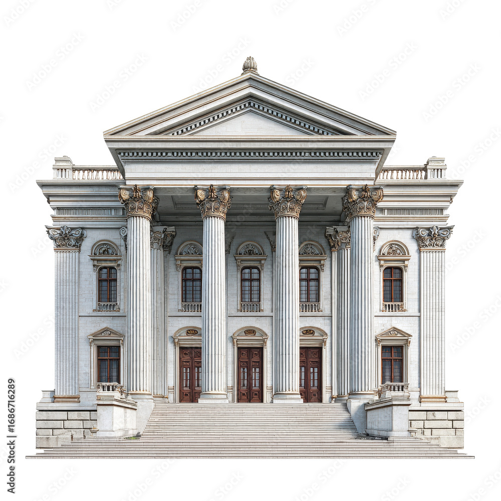 Fototapeta premium Photorealistic Neoclassical City Hall Building with Columns on Black Background