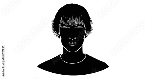 youthful male silhouette modern, edgy profile, isolated on transparent background