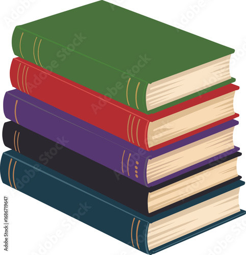 Stack of colorful hardcover books in isometric perspective isolated on white background