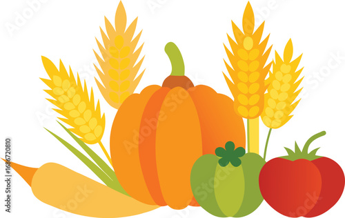 Harvest festival elements bundle corn wheat pumpkin vector illustration for eps downloads
