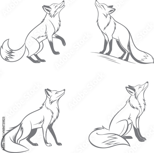 Howling Fox Vector Collection Detailed Line Art Illustrations of a Wild Canine in the Forest

