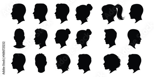 Diverse Male and Female Silhouettes Profile Views Keywords: male, female, silhouette, profile, head
