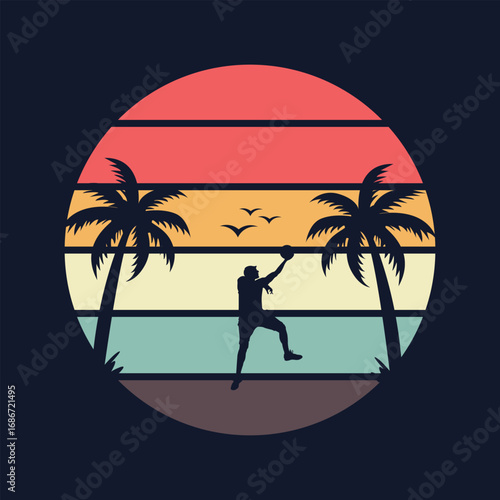 Basketball vintage t-shirt design. tropical island with palm trees.