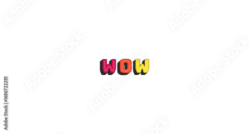 WOW interjection colorful bold popular internet slang word. Shoutout reaction. Exclamation shout. Excitement, surprise. Chunky 3D letters with shadow effect. Fun typography. Bungee Shade font used