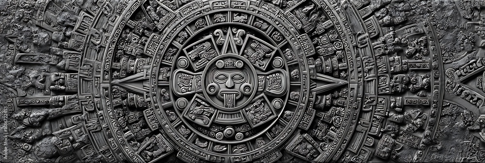 Naklejka premium Monochrome HUD with carved tech symbols and ancient code overlays