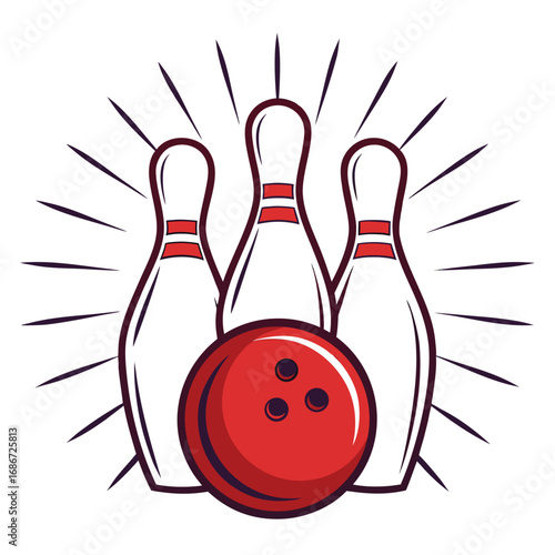 Bowling ball and pins isolated on white background, representing a classic game of skill and precision