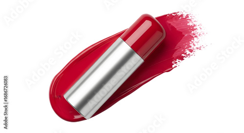 Crimson allure: A vivid lipstick presentation on a sleek dark backdrop expanse